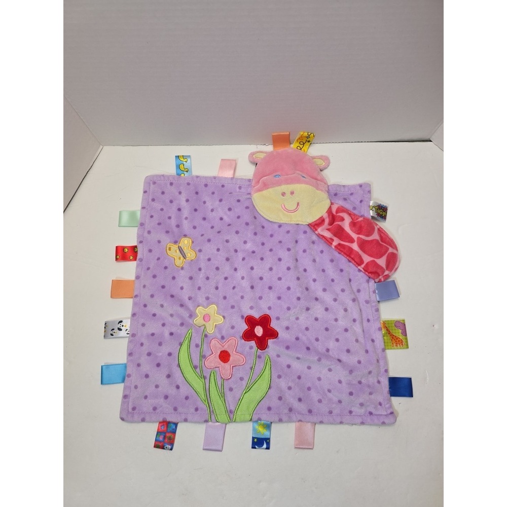 Taggies Mary Meyer Security Blanket Lovey Purple Polka Dot Giraffe Flowers EUC